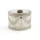 A George III silver tea caddy, Robert Makepeace & Richard Carter, London 1777, oval form, the