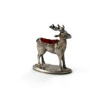 A novelty silver stag pin cushion, by Adie and Lovekin, Birmingham 1911, modelled in a standing