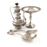 A mixed lot, comprising: an American silver tazza, by Gorham and Co, circular form, chased foliate