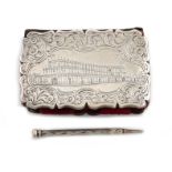 λA Victorian engraved silver aide memoire, Crystal Palace, by Wheeler and Cronin, Birmingham 1850,