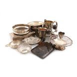 A mixed lot of silver items, various dates and makers, comprising: a hip flask, by Mappin and