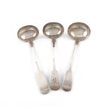 Three 19th century Scottish provincial silver Fiddle pattern toddy ladles, by William Whitecross,