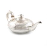 λA William IV silver teapot, by The Barnards, London 1830, compressed circular form, chased