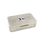 A presentation silver and enamel cigarette box, by Sanders & Mackenzie, Birmingham 1936, rectangular