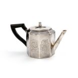 A small 19th century Dutch tea pot, 1843, octagonal form, engraved decoration, scroll handle, the