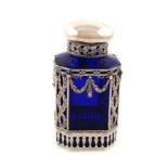 A German silver-mounted blue glass tea caddy, by C. Henzler, Hanau, circa 1895, upright