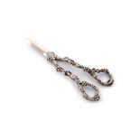 A pair of Victorian silver grape scissors, by J Mappin, Sheffield 1888, trailing grapevine