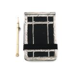 A Victorian silver-mounted black leather aide memoire, by Henry Dee, London 1868, rectangular