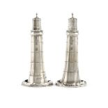 A pair of Victorian novelty Eddystone Lighthouse pepper pots, by Deakin and Francis, Birmingham