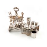 A quantity of old Sheffield and electroplated items, comprising: a Mappin and Webb condiment set,