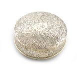 A Victorian silver box, by Edward Edwards, London 1847, circular form, chased foliate scroll