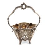 A continental silver swing-handled sugar basket, with a Russian import mark, circular tapering form,