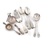 A mixed lot of silver flatware, various dates and makers, comprising: a George IV Fiddle pattern