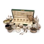 A mixed lot of silver items, comprising: a George III mustard pot, by J. Angell, London 1819,
