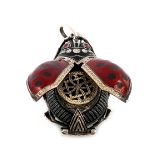 A rare silver and enamel ladybird vinaigrette, unmarked circa 1900, with sprung red and black