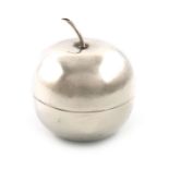 An Edwardian novelty silver apple string box, James Deakin and Son, Sheffield 1904,