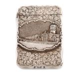 A Victorian silver 'castle-top' card case, The Law Courts Dublin, by Nathaniel Mills, Birmingham