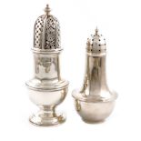 A silver sugar caster, by the Haseler Brothers, London 1914, baluster form, the pierced pull-off