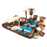 A mixed lot of silver items, various dates and makers, comprising: a five-piece silver and enamel