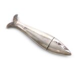 A probably 19th silver novelty needle case, marks worn, probably Dutch, modelled as a fish, with