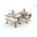 A pair of George III Old Sheffield plated sauce tureens and covers, circa 1810, rounded