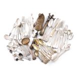 A mixed lot of French and English silver flatware, various dates and makers, comprising: five