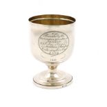 A George III silver agricultural trophy goblet, maker's mark worn, possibly by Burwash and Sibley,