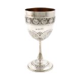 A Victorian silver goblet, by J and E Barnard, London 1873, urn shaped bowl with shell, drape and