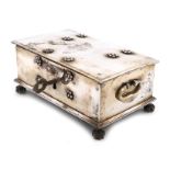 An 18th century Batavian silver Betel box, unmarked, rectangular form, the hinged cover with a
