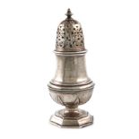 An 18th century continental silver caster, marked with a crowned B and another unidentified mark,