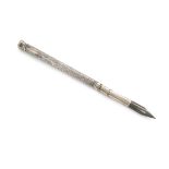 A Victorian silver dip pen, by S. Mordan, London 1846, engine-turned decoration, with a citrine seal