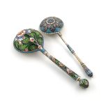 A late-19th century Russian silver-gilt and enamel spoon, Moscow 1891, circular form, the reverse of
