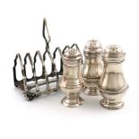 A mixed lot of silver items, comprising: a George II bun pepper pot, baluster form, by Samuel Woods,