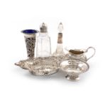 A mixed lot of silver items, various dates and makers, comprising: a late-Victorian cream jug, by