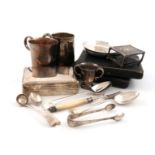 A mixed lot of silver items, various dates and makers, comprising: a christening mug, London 1937,