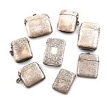 A collection of eight silver vesta cases, various dates and makers, comprising one with spot-