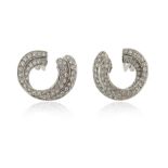 A pair of diamond scroll earrings, pavé-set with round brilliant-cut diamonds in white gold, post