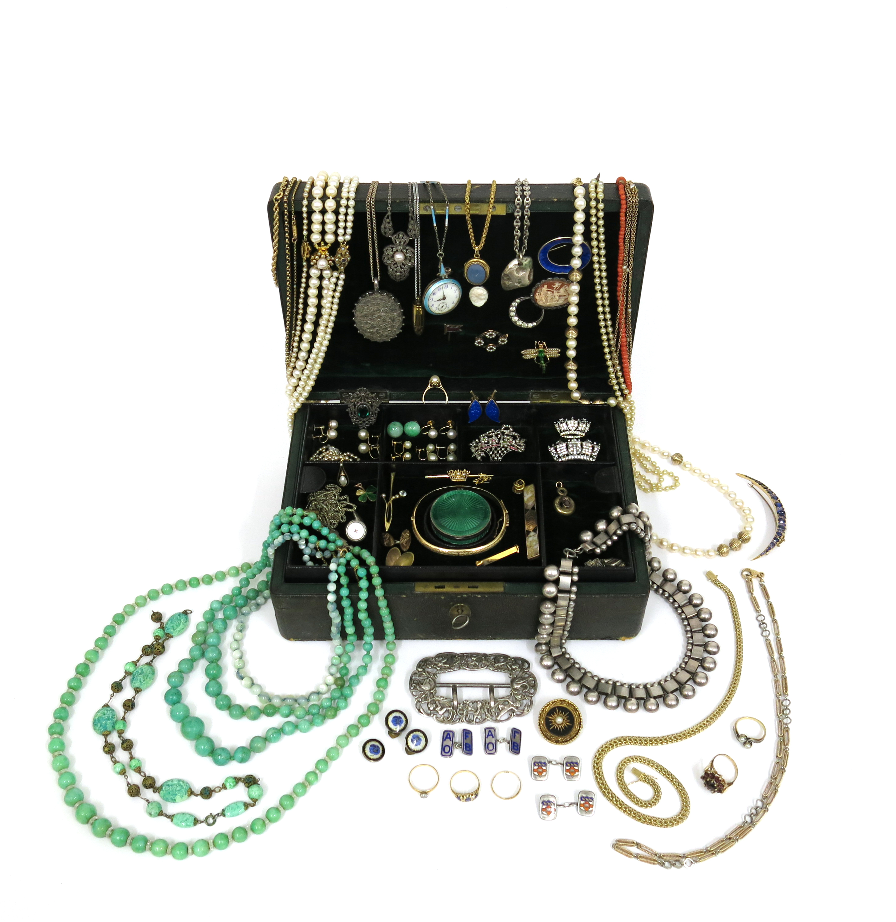 λ A jewellery box containing various items of jewellery, including an 18ct gold wedding band (1.1g), - Image 7 of 8