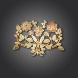 A Regency gold foliate brooch, the flowerheads, thistles and leaves in three-colour gold, 5.6cm