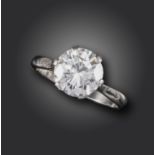 A diamond solitaire ring, the circular-cut diamond weighs approximately 2.60cts, claw-set in