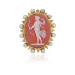 A 19th century cameo brooch pendant, the carved hardstone cameo depicts the goddess Diana with