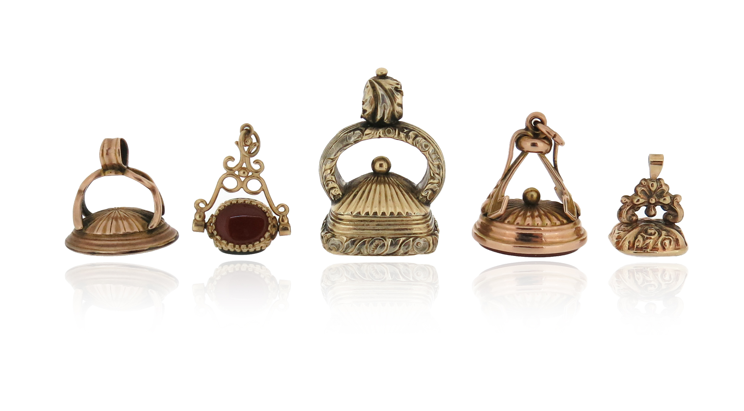 Five gold and gold-cased fob seals, set with various plain and engraved hardstone seal - Image 6 of 10