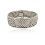 A white gold mesh link strap bracelet, 19cm, 47g