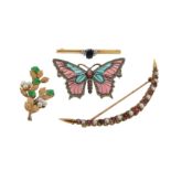 A small quantity of jewellery, including a silver butterfly brooch with enamel decoration; a ruby