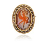 An early 19th century intaglio-mounted gold brooch, depicting Venus Marina, set within a surround of