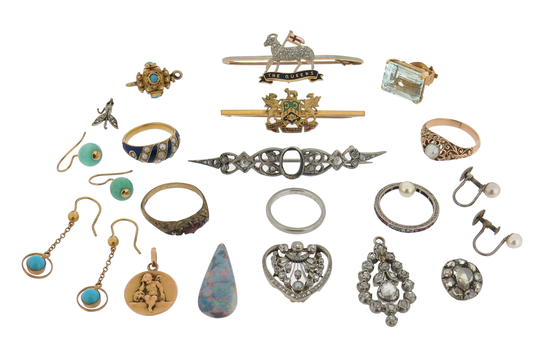 Various item of jewellery, including a Regimental brooch for The Queen's Royal Regiment, set with - Image 3 of 8