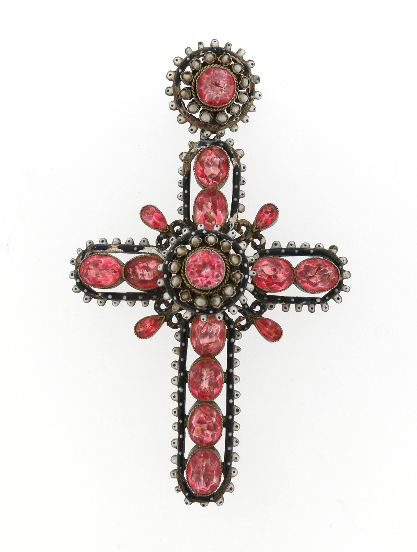 A 19th century Renaissance Revival cruciform pendant, set with foil-backed pink pastes and seed - Image 4 of 4