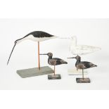 A Paradise Maine carved wood Curlew decoy, painted in colours, on rectangular base, and three