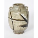Tatsuzo Shimaoka (Japanese 1919-2007) a stoneware footed vase, shouldered, square section with