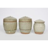‡ Richard Batterham (b.1936) a stonewareware storage jar and cover, swollen cylindrical form with
